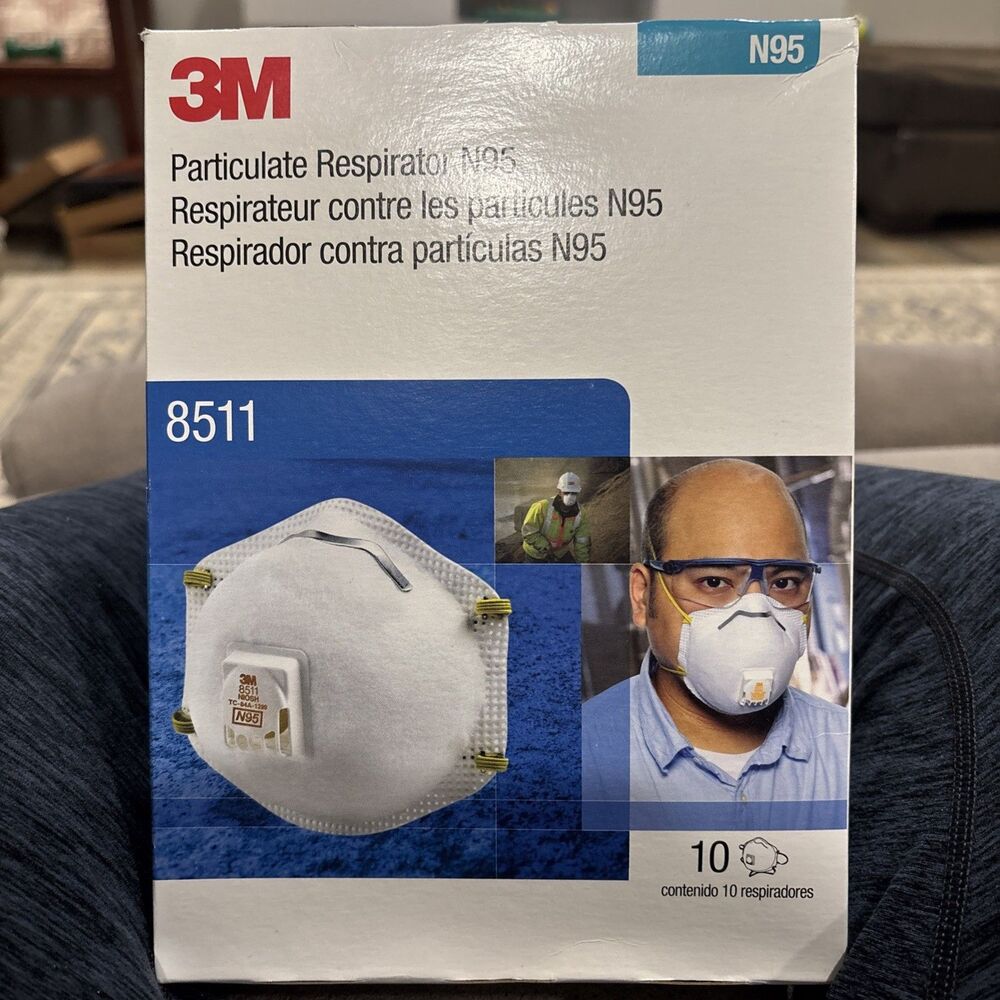 3M 8511 N95 Disposable Particulate Respirator Masks Exhalation Valve - 10 In Box
